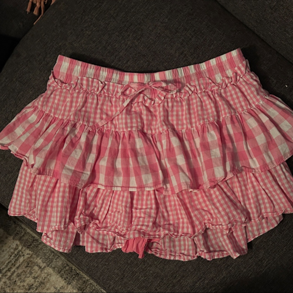 Pink Gingham Ruffle Skort